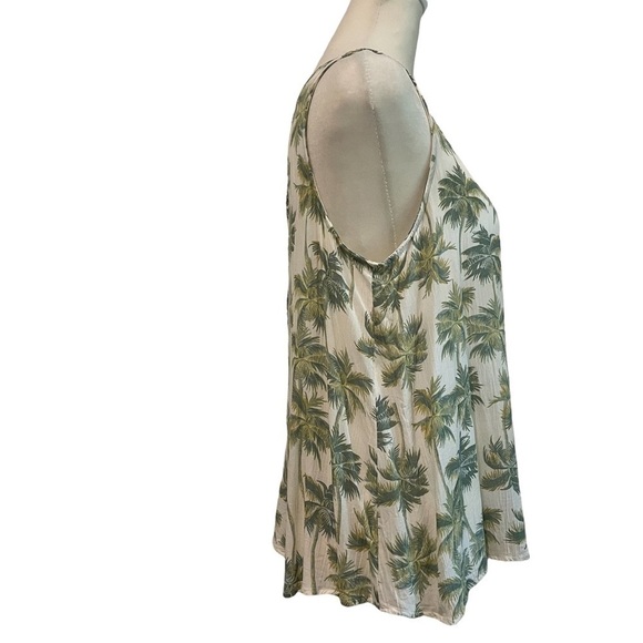 A.N.A. Bernie Palm Tree Print Cream Green Sleeveless Top Size S - Picture 2 of 6